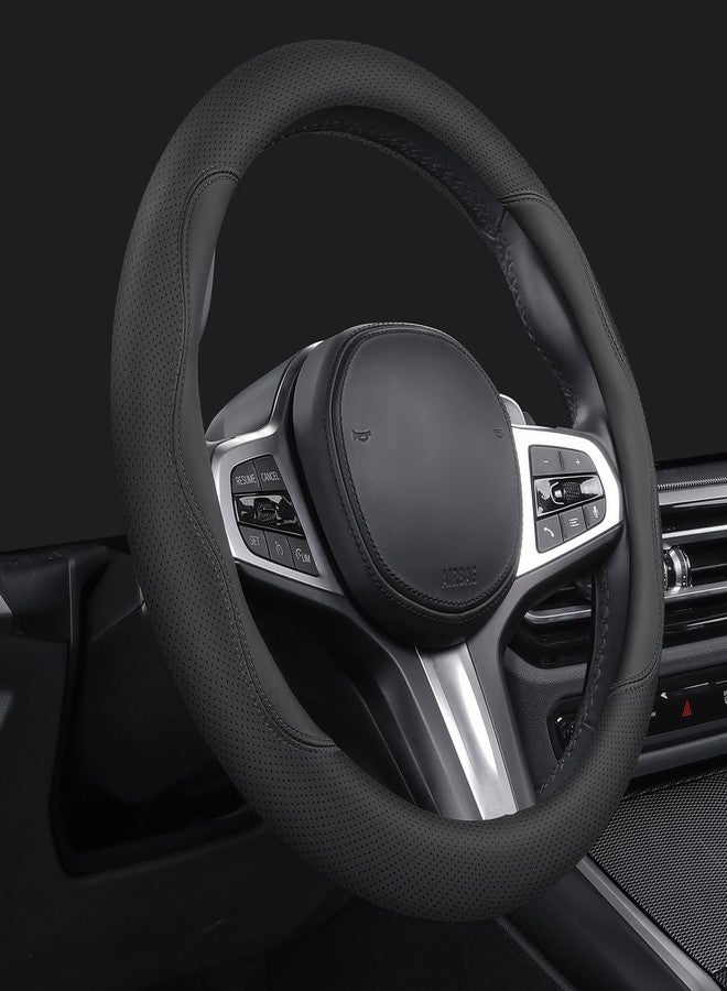 szyuchen غطاء عجلة القيادة من SZYUCHEN لسيارات GMC Sierra 1500 و2500 HD و3500 HD وTerrain وYukon وAcadia وDenali وCanyon Crew Cab وElevation Double وAT4 وSLE وSLT وLimited وXL، مصنوع من الجلد الأسود، مقاس 14.5-15 بوصة، موديل 2025. - Image 2